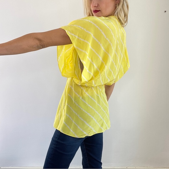 BCBG Yellow And White Striped Tunic Top - Picture 2 of 10